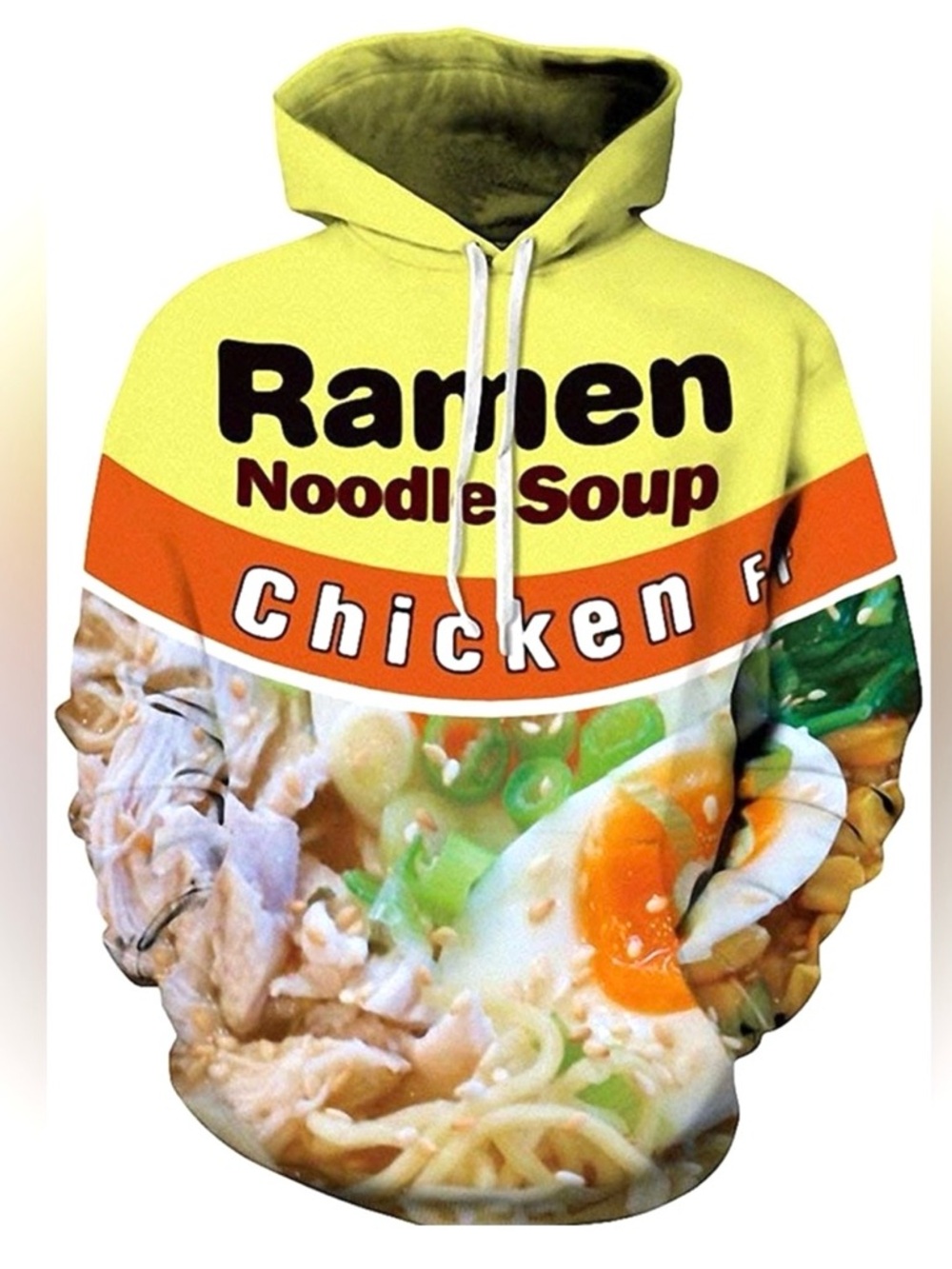 Ramen Noodle Soup Chicken Flavor Unisex Graphic 3D Yellow Hoodie Size M NWOT
